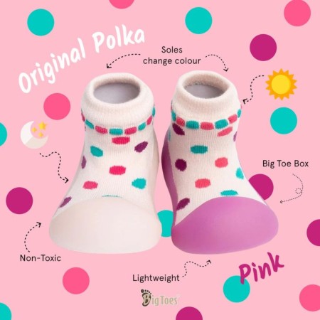 Παιδικές Καλτσοπαντόφλες Chameleon Big Toes New Polka Pink